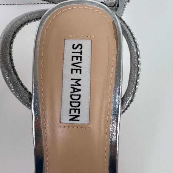 Steve Madden Hurrah Dress Sandals Silver Strappy Heels Crystal Embellishment 8 - Picture 6 of 11